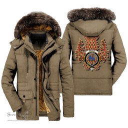ScotsTee Shop Scottish Bruce Modern Clan Crest Scottish Thistle Tartan Faux Fur Hooded Parka Jacket