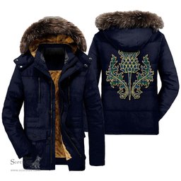 ScotsTee Shop Scottish Campbell Ancient 02 Clan Scottish Thistle Tartan Faux Fur Hooded Parka Jacket