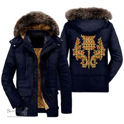 ScotsTee Shop Scottish Baxter Clan Scottish Thistle Tartan Faux Fur Hooded Parka Jacket