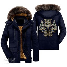 ScotsTee Shop Scottish Blackwatch Dress Modern Clan Scottish Thistle Tartan Faux Fur Hooded Parka Jacket
