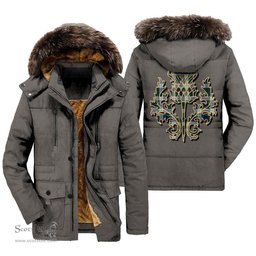 ScotsTee Shop Scottish Blackwatch Dress Modern Clan Scottish Thistle Tartan Faux Fur Hooded Parka Jacket