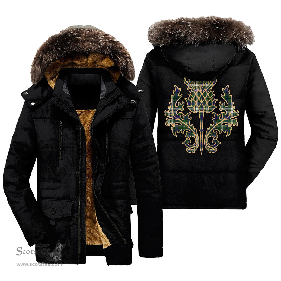 ScotsTee Shop Scottish Blyth Clan Scottish Thistle Tartan Faux Fur Hooded Parka Jacket