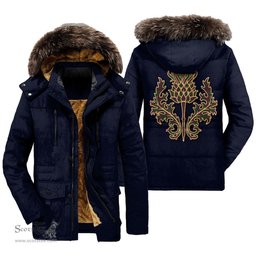 ScotsTee Shop Scottish Cairns Clan Scottish Thistle Tartan Faux Fur Hooded Parka Jacket