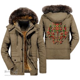 ScotsTee Shop Scottish Boyd Modern Clan Scottish Thistle Tartan Faux Fur Hooded Parka Jacket