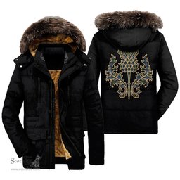 ScotsTee Shop Scottish Cameron of Erracht Ancient Clan Scottish Thistle Tartan Faux Fur Hooded Parka Jacket