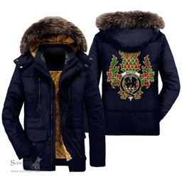 ScotsTee Shop Scottish Baxter Modern Clan Crest Scottish Thistle Tartan Faux Fur Hooded Parka Jacket