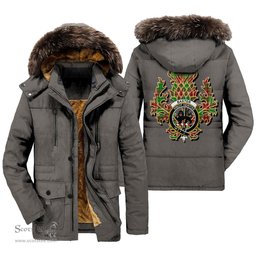 ScotsTee Shop Scottish Baxter Modern Clan Crest Scottish Thistle Tartan Faux Fur Hooded Parka Jacket