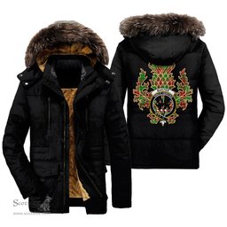 ScotsTee Shop Scottish Baxter Modern Clan Crest Scottish Thistle Tartan Faux Fur Hooded Parka Jacket