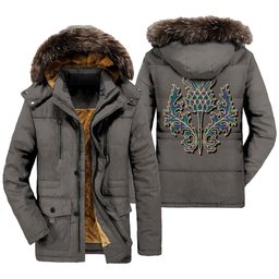 ScotsTee Shop Scottish Douglas Modern Clan Scottish Thistle Tartan Faux Fur Hooded Parka Jacket