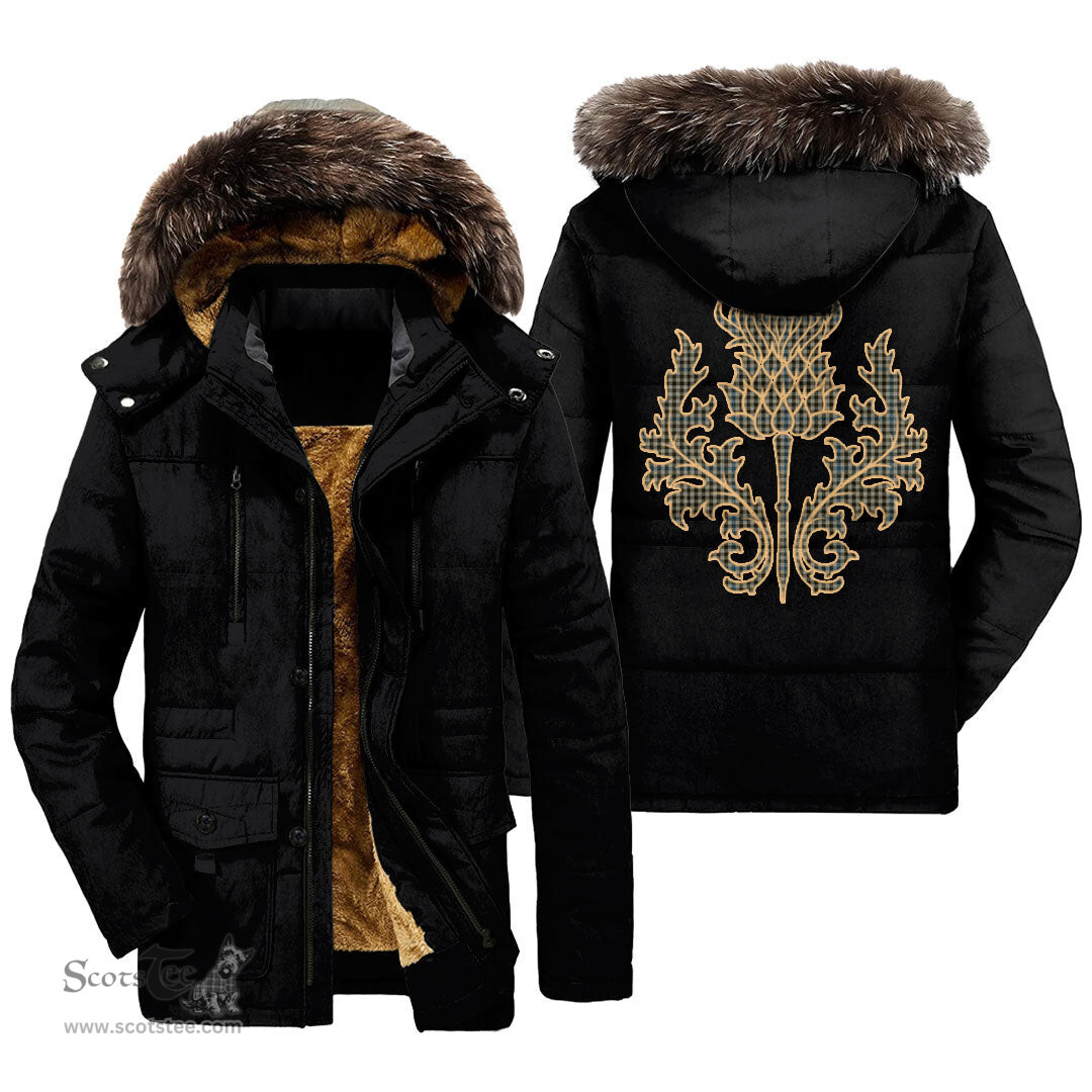 ScotsTee Shop Scottish Haig Check Clan Scottish Thistle Tartan Faux Fur Hooded Parka Jacket