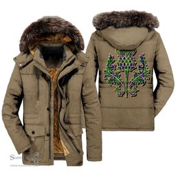 ScotsTee Shop Scottish Graham of Menteith Modern Clan Scottish Thistle Tartan Faux Fur Hooded Parka Jacket
