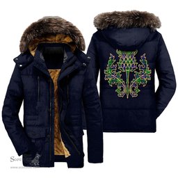 ScotsTee Shop Scottish Graham of Menteith Modern Clan Scottish Thistle Tartan Faux Fur Hooded Parka Jacket