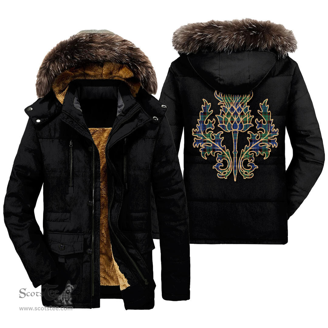 ScotsTee Shop Scottish Fletcher Ancient Clan Scottish Thistle Tartan Faux Fur Hooded Parka Jacket