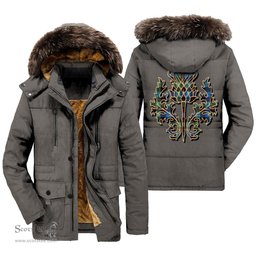 ScotsTee Shop Scottish Guthrie Ancient Clan Scottish Thistle Tartan Faux Fur Hooded Parka Jacket