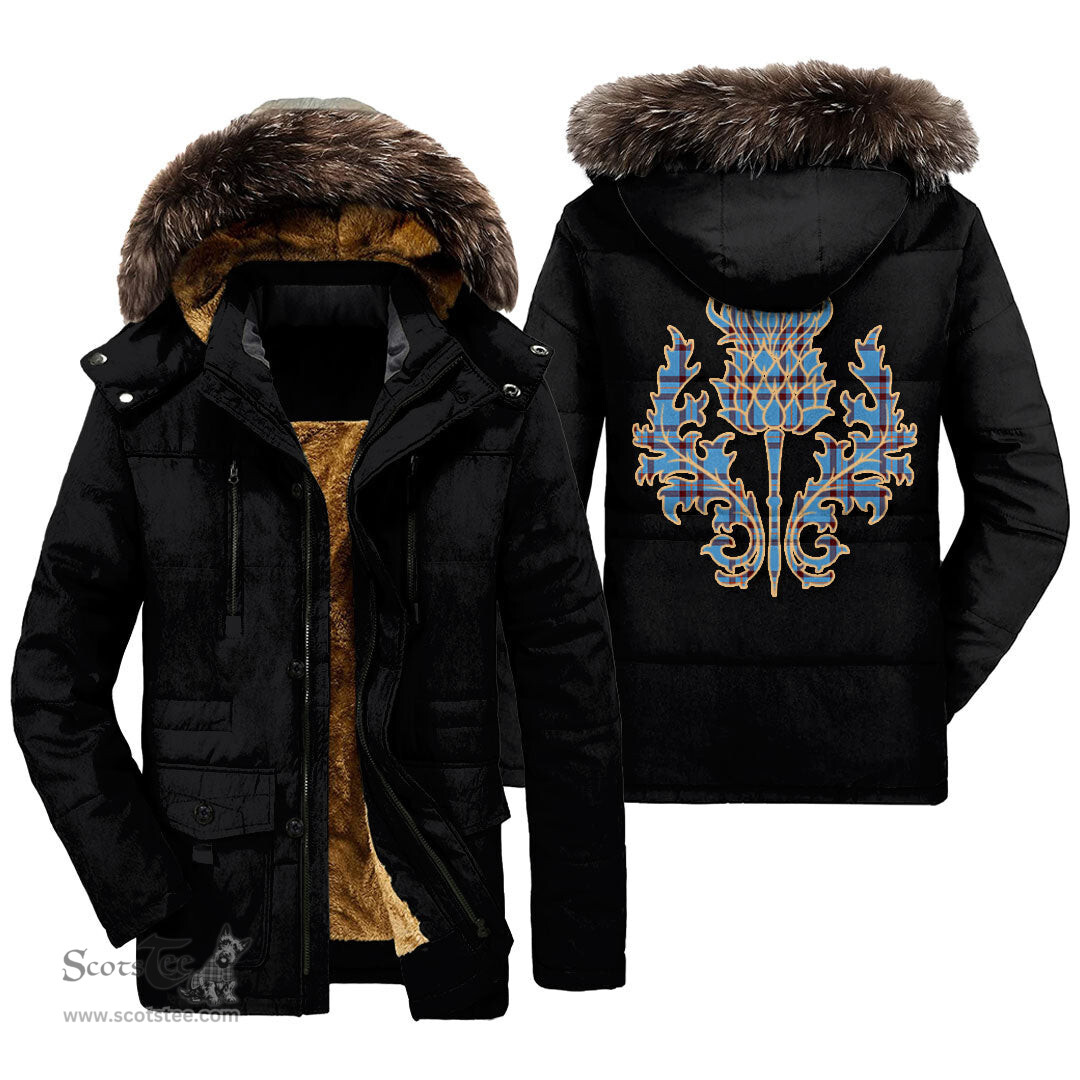 ScotsTee Shop Scottish Elliot Ancient Clan Scottish Thistle Tartan Faux Fur Hooded Parka Jacket