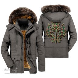 ScotsTee Shop Scottish Chisholm Hunting Ancient Clan Scottish Thistle Tartan Faux Fur Hooded Parka Jacket