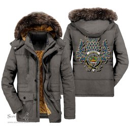 ScotsTee Shop Scottish Douglas Modern Clan Crest Scottish Thistle Tartan Faux Fur Hooded Parka Jacket