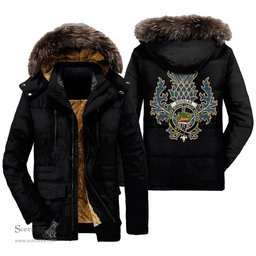 ScotsTee Shop Scottish Douglas Modern Clan Crest Scottish Thistle Tartan Faux Fur Hooded Parka Jacket