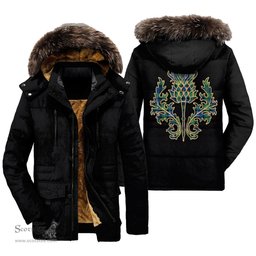 ScotsTee Shop Scottish Gordon Ancient Clan Scottish Thistle Tartan Faux Fur Hooded Parka Jacket