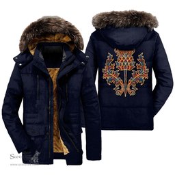 ScotsTee Shop Scottish Fraser Ancient Clan Scottish Thistle Tartan Faux Fur Hooded Parka Jacket