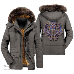 ScotsTee Shop Scottish Elliot Modern Clan Scottish Thistle Tartan Faux Fur Hooded Parka Jacket