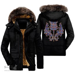 ScotsTee Shop Scottish Elliot Modern Clan Scottish Thistle Tartan Faux Fur Hooded Parka Jacket