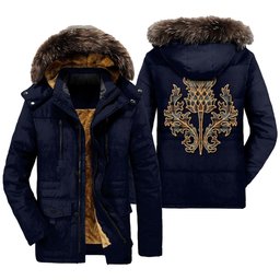 ScotsTee Shop Scottish Gunn Weathered Clan Scottish Thistle Tartan Faux Fur Hooded Parka Jacket