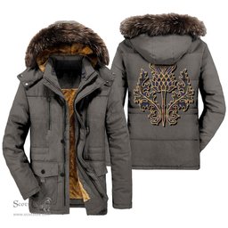 ScotsTee Shop Scottish Fletcher of Dunans Clan Scottish Thistle Tartan Faux Fur Hooded Parka Jacket