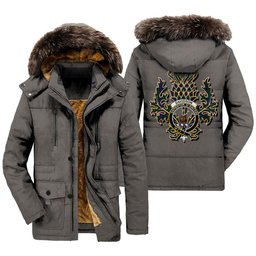 ScotsTee Shop Scottish Davidson Modern Clan Crest Scottish Thistle Tartan Faux Fur Hooded Parka Jacket