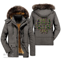 ScotsTee Shop Scottish Carmichael Modern Clan Scottish Thistle Tartan Faux Fur Hooded Parka Jacket