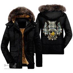 ScotsTee Shop Scottish Campbell Dress Ancient Clan Crest Scottish Thistle Tartan Faux Fur Hooded Parka Jacket