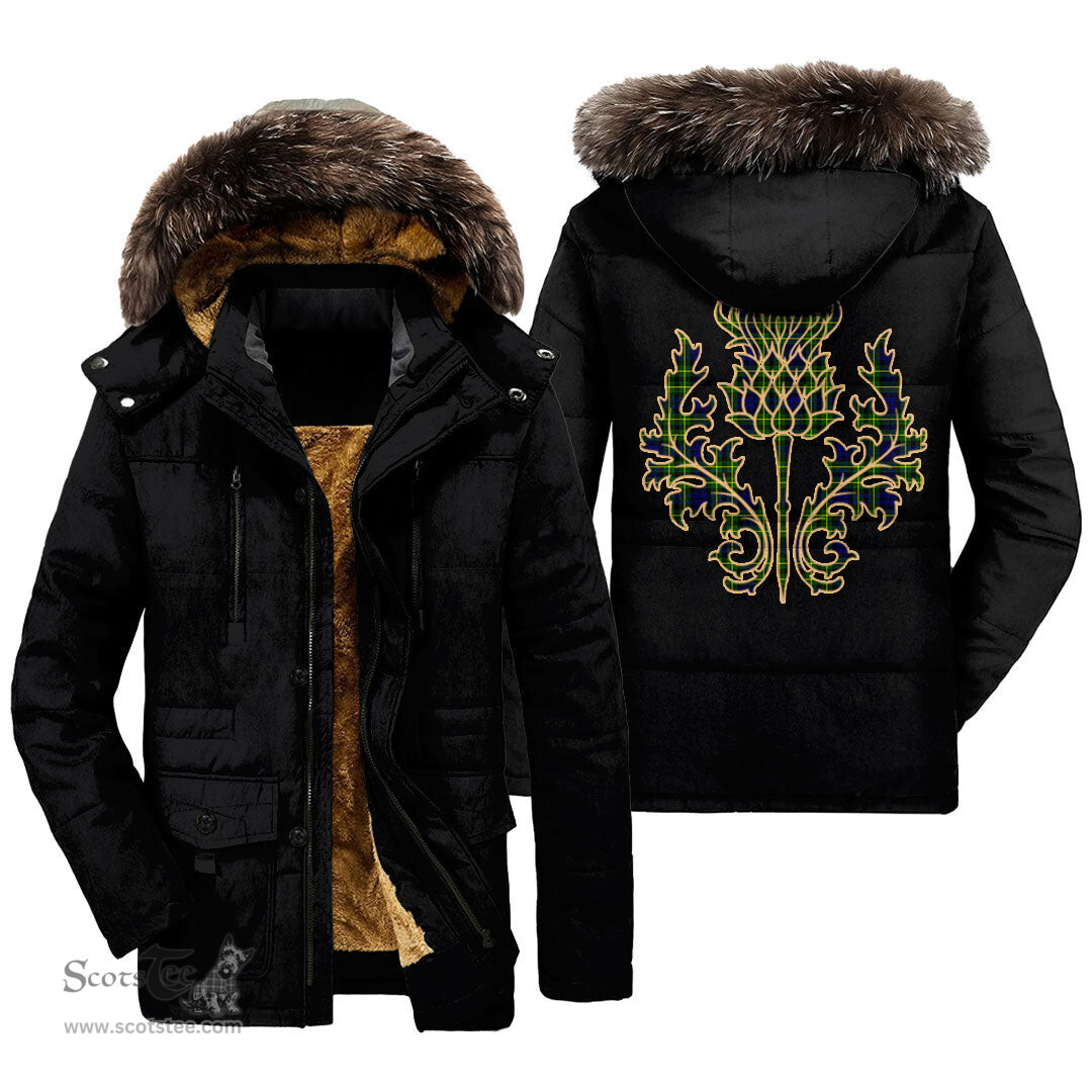 ScotsTee Shop Scottish Campbell of Breadalbane Modern Clan Scottish Thistle Tartan Faux Fur Hooded Parka Jacket