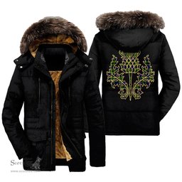 ScotsTee Shop Scottish Campbell of Breadalbane Modern Clan Scottish Thistle Tartan Faux Fur Hooded Parka Jacket
