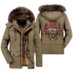 ScotsTee Shop Scottish Gow Modern Clan Crest Scottish Thistle Tartan Faux Fur Hooded Parka Jacket