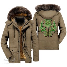 ScotsTee Shop Scottish Currie Clan Scottish Thistle Tartan Faux Fur Hooded Parka Jacket