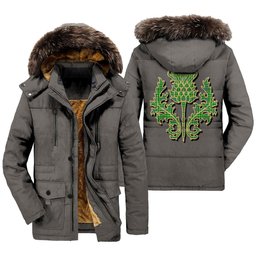 ScotsTee Shop Scottish Currie Clan Scottish Thistle Tartan Faux Fur Hooded Parka Jacket