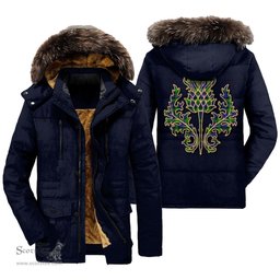 ScotsTee Shop Scottish Gordon Modern Clan Scottish Thistle Tartan Faux Fur Hooded Parka Jacket