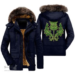ScotsTee Shop Scottish Galloway District Clan Scottish Thistle Tartan Faux Fur Hooded Parka Jacket