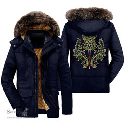 ScotsTee Shop Scottish Duncan Modern Clan Scottish Thistle Tartan Faux Fur Hooded Parka Jacket
