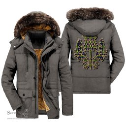 ScotsTee Shop Scottish Farquharson Modern Clan Scottish Thistle Tartan Faux Fur Hooded Parka Jacket