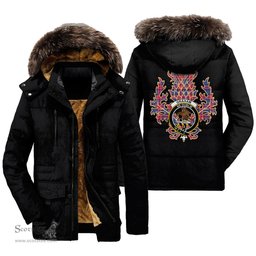 ScotsTee Shop Scottish Graham of Menteith Red Clan Crest Scottish Thistle Tartan Faux Fur Hooded Parka Jacket