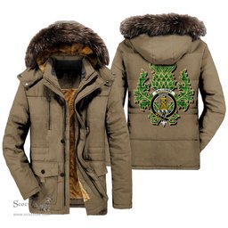 ScotsTee Shop Scottish Galloway District Clan Crest Scottish Thistle Tartan Faux Fur Hooded Parka Jacket