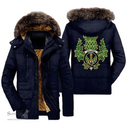 ScotsTee Shop Scottish Galloway District Clan Crest Scottish Thistle Tartan Faux Fur Hooded Parka Jacket