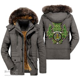 ScotsTee Shop Scottish Galloway District Clan Crest Scottish Thistle Tartan Faux Fur Hooded Parka Jacket