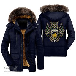 ScotsTee Shop Scottish Campbell Modern Clan Crest Scottish Thistle Tartan Faux Fur Hooded Parka Jacket