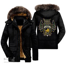 ScotsTee Shop Scottish Campbell Modern Clan Crest Scottish Thistle Tartan Faux Fur Hooded Parka Jacket