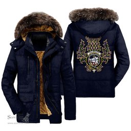 ScotsTee Shop Scottish Galbraith Modern Clan Crest Scottish Thistle Tartan Faux Fur Hooded Parka Jacket