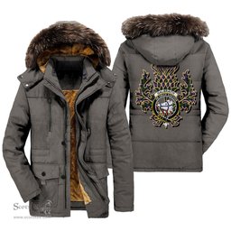 ScotsTee Shop Scottish Galbraith Modern Clan Crest Scottish Thistle Tartan Faux Fur Hooded Parka Jacket