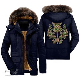 ScotsTee Shop Scottish Gray Hunting Clan Scottish Thistle Tartan Faux Fur Hooded Parka Jacket