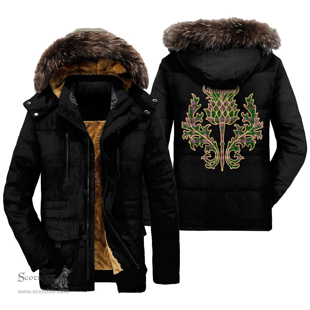 ScotsTee Shop Scottish Gray Hunting Clan Scottish Thistle Tartan Faux Fur Hooded Parka Jacket